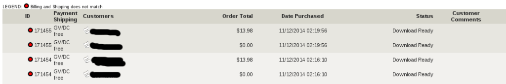 Duplicate orders in Zen Cart Admin