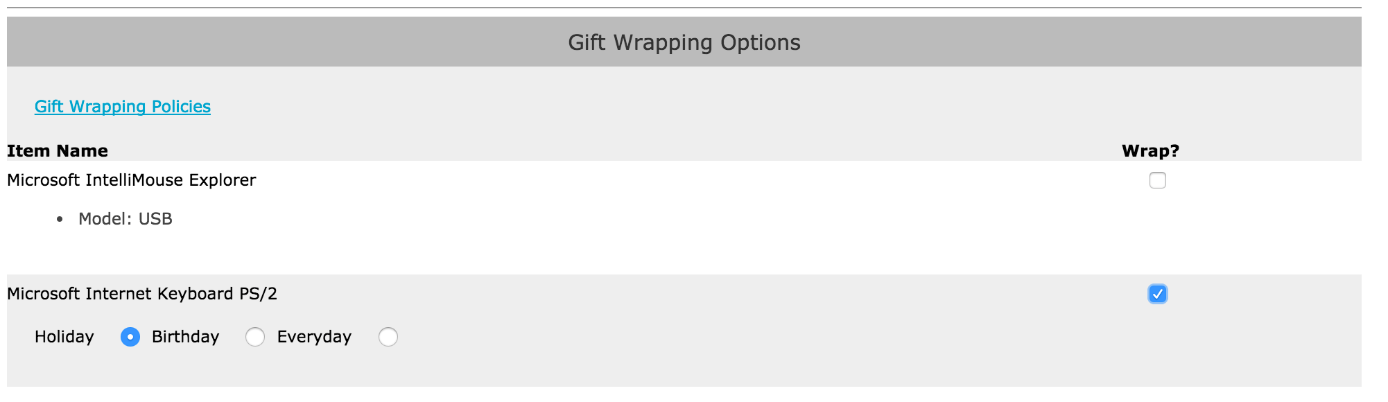 Zen Cart Shipping page text descriptions of wrap styles