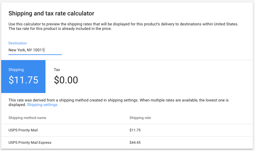Google Merchant Shipping Rates Example for Zen Cart product