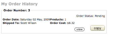 Order Copy button on Account History Page