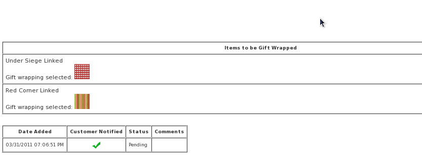 Zen Cart Giftwrap pricing shown in an order