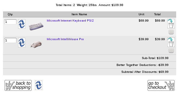 Zen Cart Cart with the Discount Preview extension and revised subtotal installed