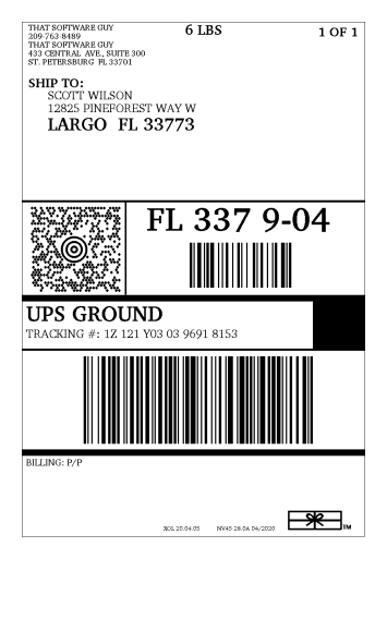 UPS Label produced by RocketShipIt for a Zen Cart order