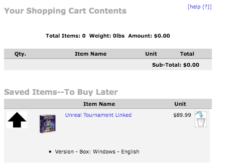 Zen Cart Shopping Cart Page with Save For Later items